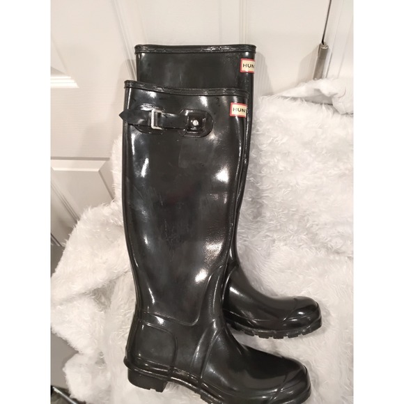 Hunter Tall Gloss Black Rubber Rain Boots Womens Size US 8 UK 6 EU 39 - Picture 3 of 6